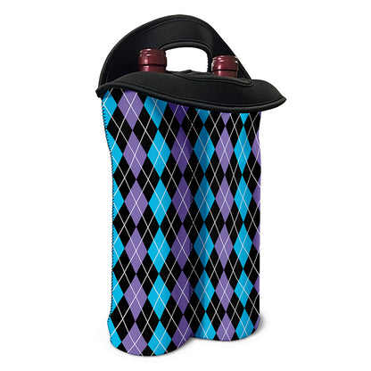 Black Purple And Blue Argyle Print Double Neoprene Wine Tote