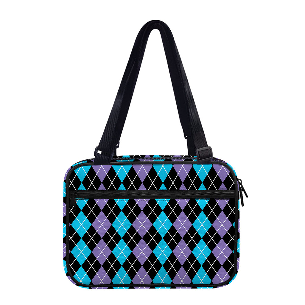 Black Purple And Blue Argyle Print Double Strap Bible Bag