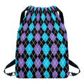 Black Purple And Blue Argyle Print Drawstring Backpack