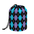 Black Purple And Blue Argyle Print Drawstring Makeup Bag