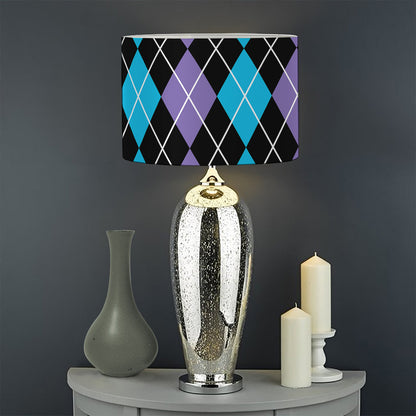 Black Purple And Blue Argyle Print Drum Lamp Shade