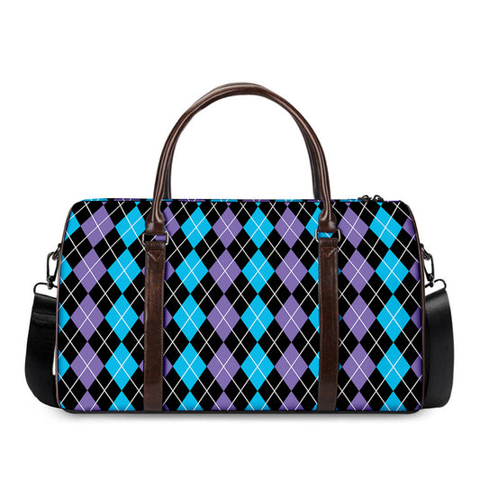 Black Purple And Blue Argyle Print Duffle Bag