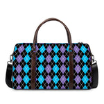 Black Purple And Blue Argyle Print Duffle Bag