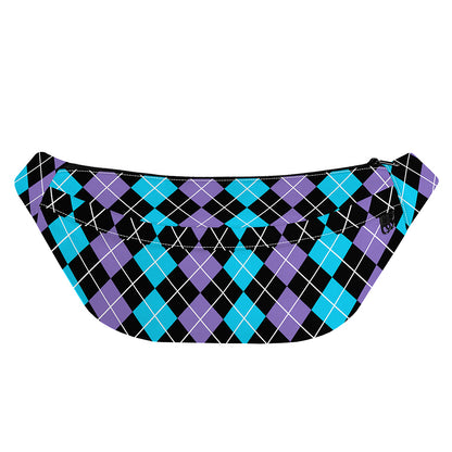Black Purple And Blue Argyle Print Fanny Pack