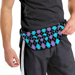 Black Purple And Blue Argyle Print Fanny Pack