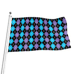 Black Purple And Blue Argyle Print Flag
