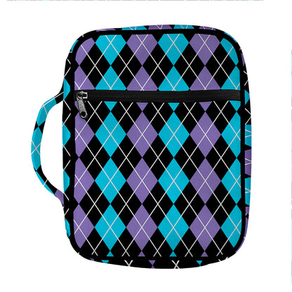 Black Purple And Blue Argyle Print Front Pocket Bible Bag