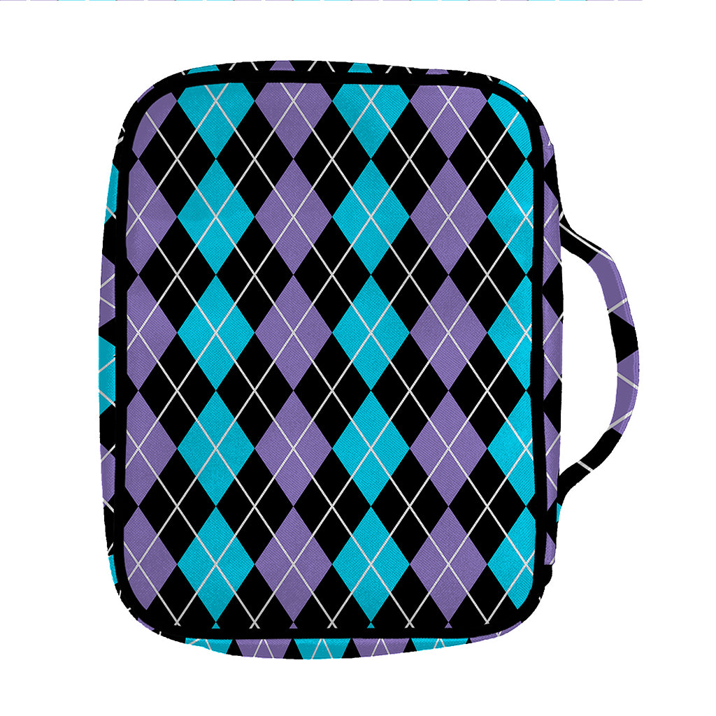 Black Purple And Blue Argyle Print Front Pocket Bible Bag