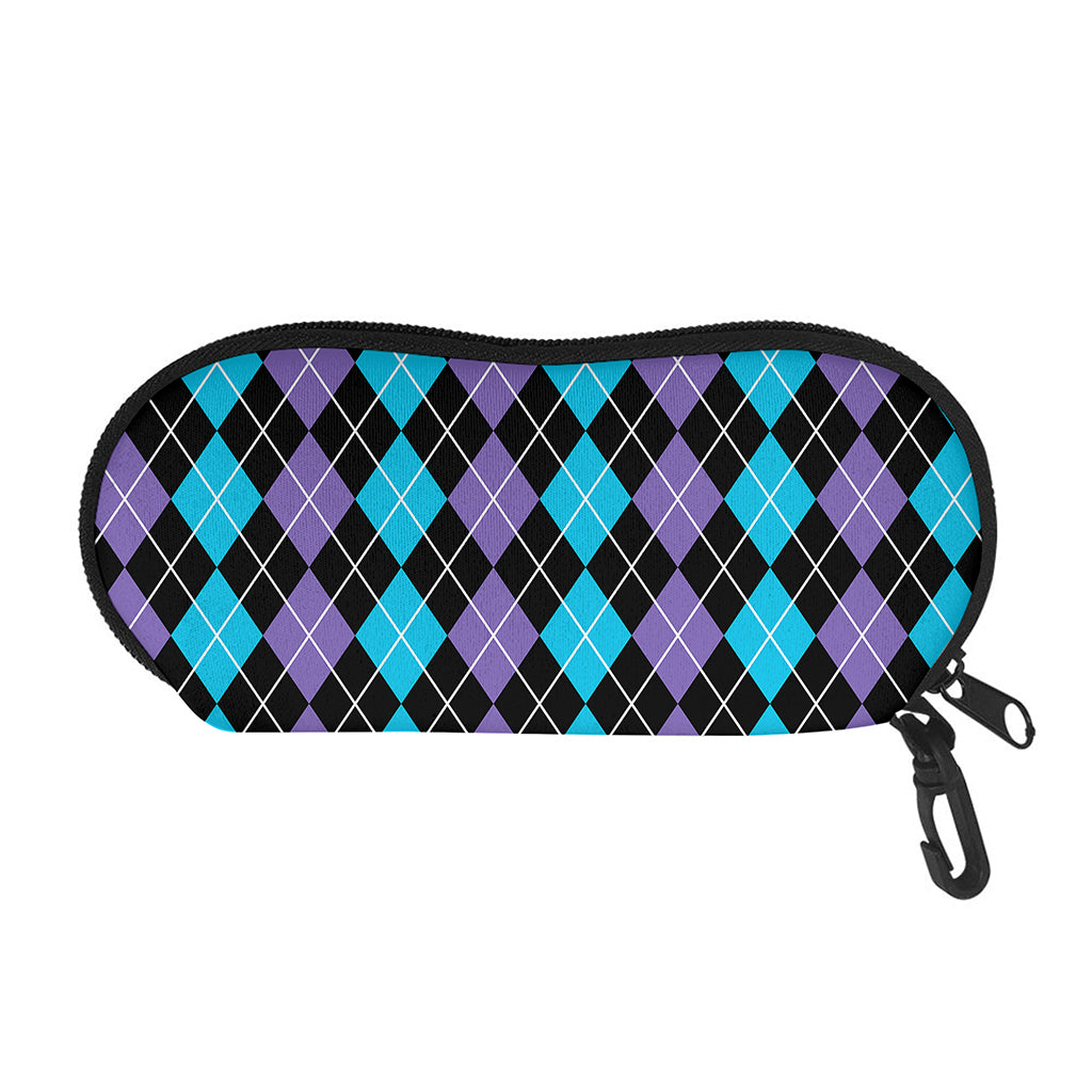 Black Purple And Blue Argyle Print Glasses Case