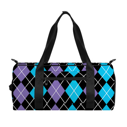 Black Purple And Blue Argyle Print Gym Bag
