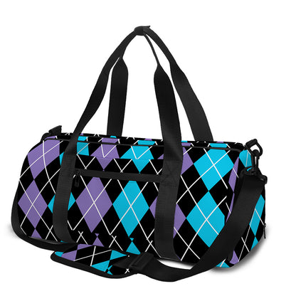 Black Purple And Blue Argyle Print Gym Bag