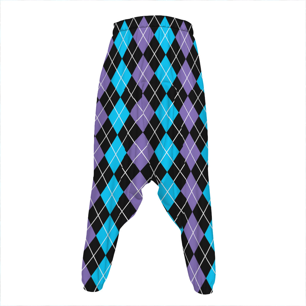 Black Purple And Blue Argyle Print Hammer Pants