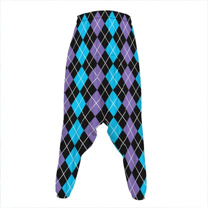 Black Purple And Blue Argyle Print Hammer Pants