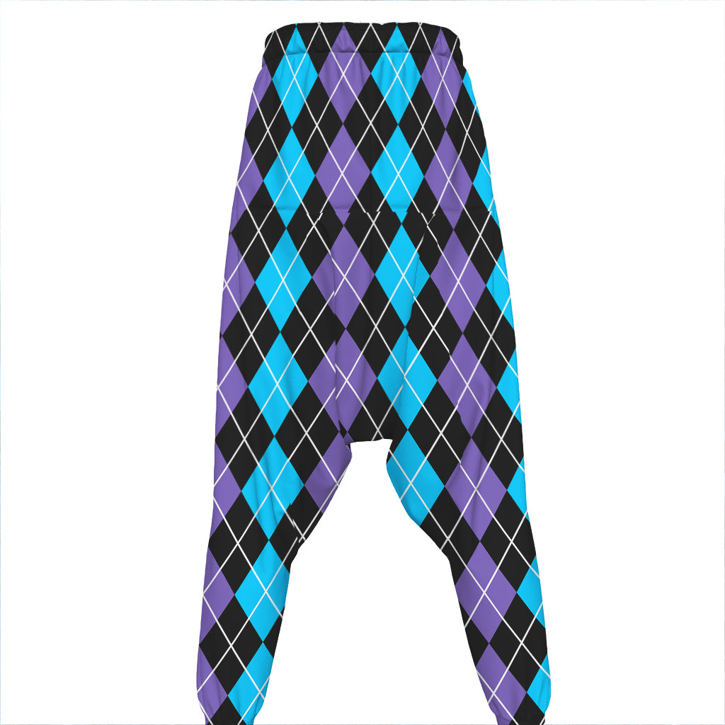 Black Purple And Blue Argyle Print Hammer Pants