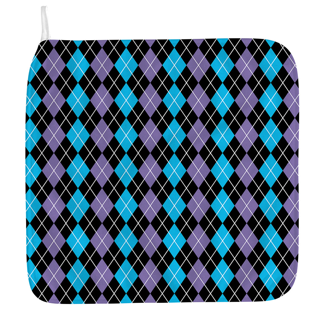 Black Purple And Blue Argyle Print Hand Towel