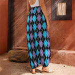 Black Purple And Blue Argyle Print Harem Pants