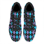Black Purple And Blue Argyle Print High Top Leather Sneakers