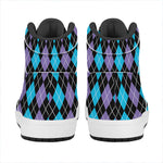 Black Purple And Blue Argyle Print High Top Leather Sneakers