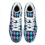 Black Purple And Blue Argyle Print High Top Leather Sneakers