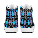 Black Purple And Blue Argyle Print High Top Leather Sneakers