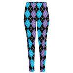Black Purple And Blue Argyle Print High-Waisted Pocket Leggings