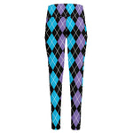 Black Purple And Blue Argyle Print High-Waisted Pocket Leggings