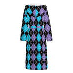Black Purple And Blue Argyle Print Hooded Bathrobe