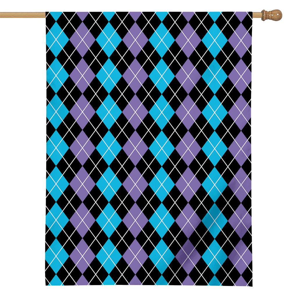 Black Purple And Blue Argyle Print House Flag