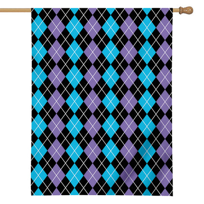 Black Purple And Blue Argyle Print House Flag