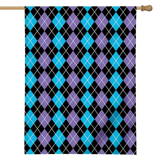 Black Purple And Blue Argyle Print House Flag
