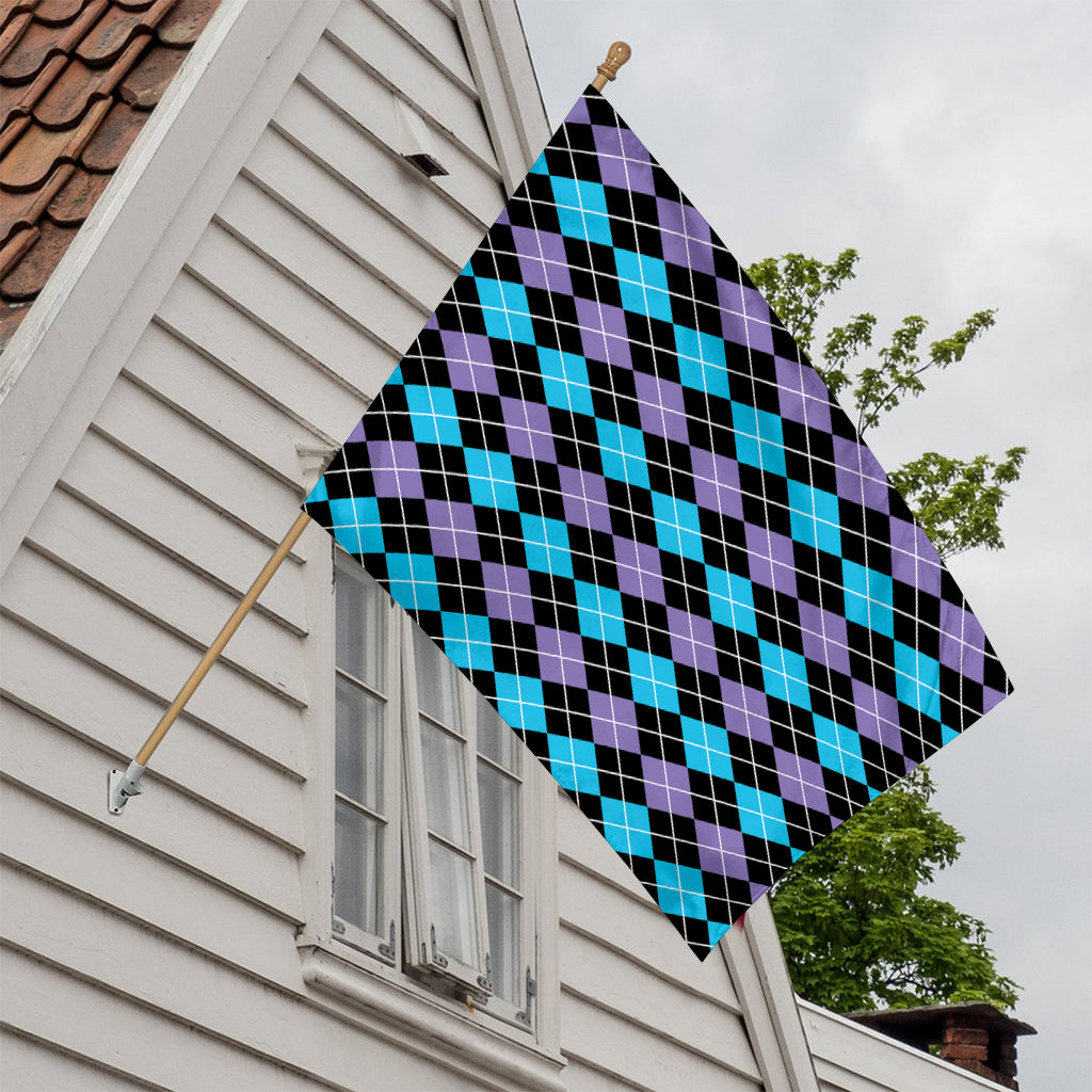 Black Purple And Blue Argyle Print House Flag