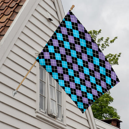 Black Purple And Blue Argyle Print House Flag