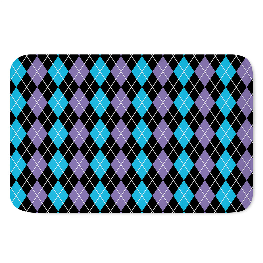 Black Purple And Blue Argyle Print Indoor Door Mat