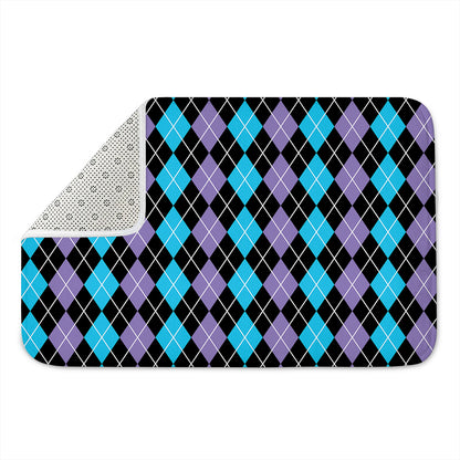 Black Purple And Blue Argyle Print Indoor Door Mat