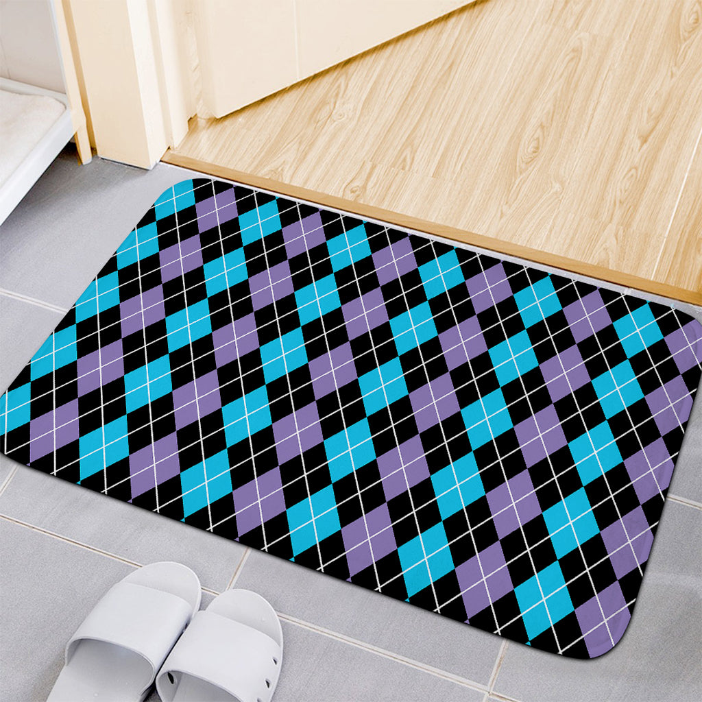 Black Purple And Blue Argyle Print Indoor Door Mat