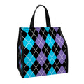 Black Purple And Blue Argyle Print Insulated Lunch Tote