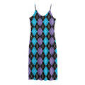 Black Purple And Blue Argyle Print Jersey Midi Cami Dress