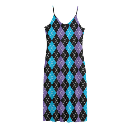 Black Purple And Blue Argyle Print Jersey Midi Cami Dress