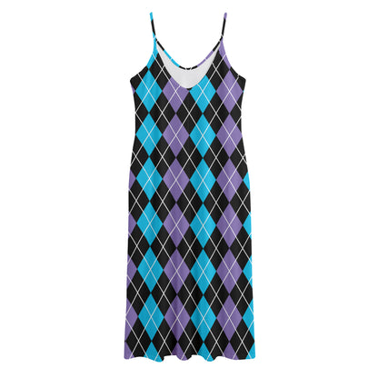 Black Purple And Blue Argyle Print Jersey Midi Cami Dress