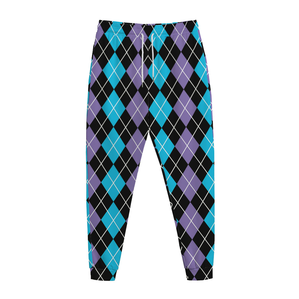 Black Purple And Blue Argyle Print Jogger Pants