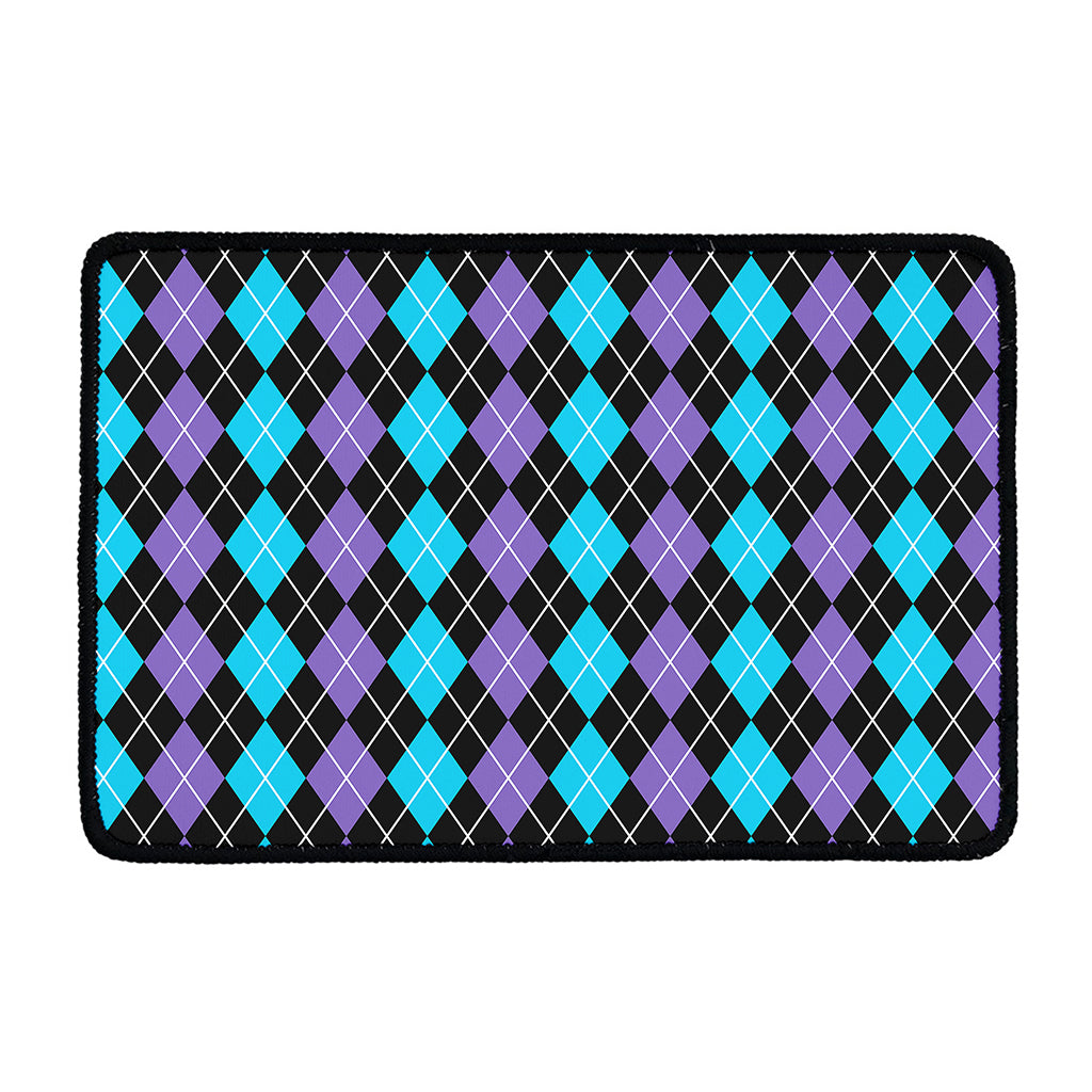 Black Purple And Blue Argyle Print Kitchen Mat
