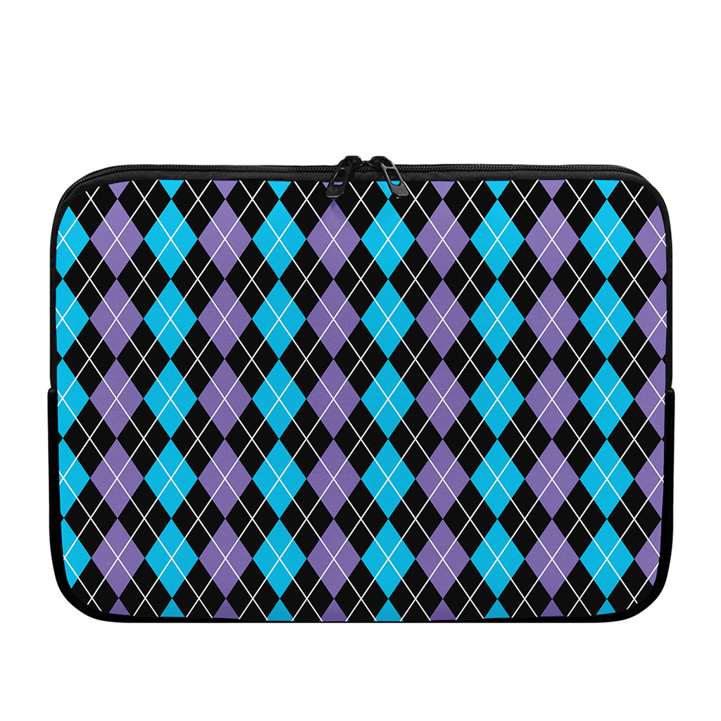Black Purple And Blue Argyle Print Laptop Sleeve