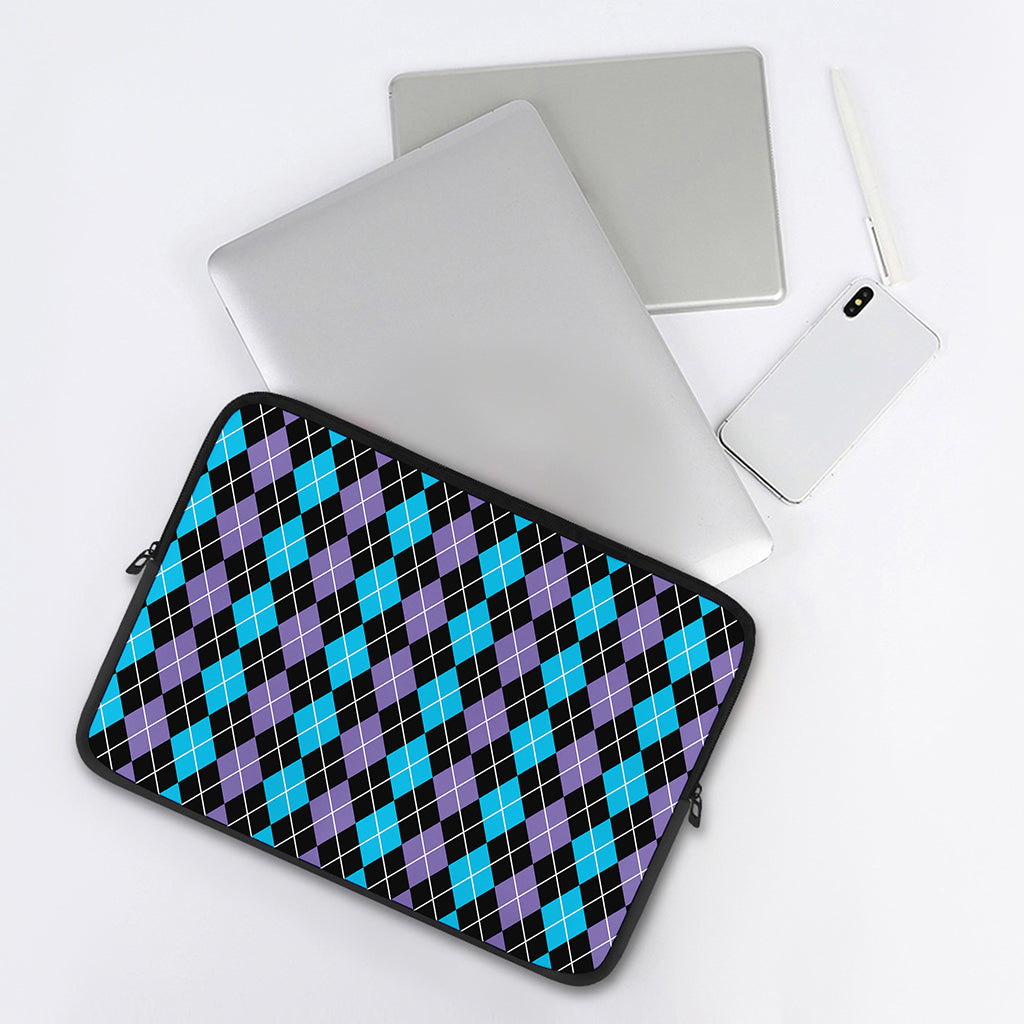 Black Purple And Blue Argyle Print Laptop Sleeve