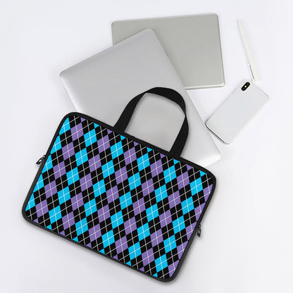 Black Purple And Blue Argyle Print Laptop Sleeve With Handle