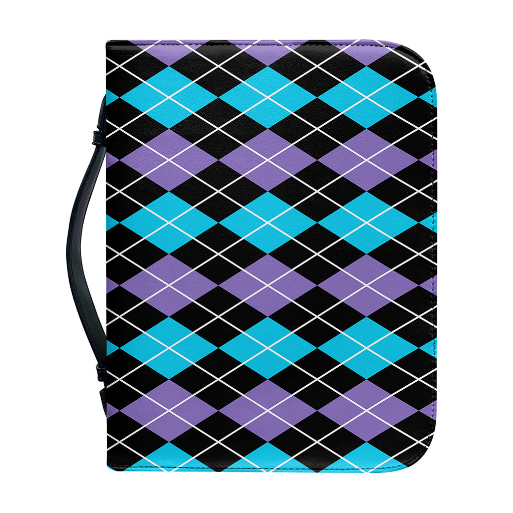 Black Purple And Blue Argyle Print Leather Bible Cover