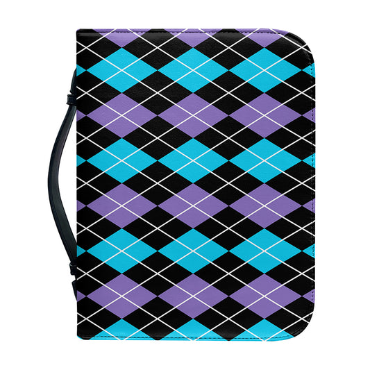 Black Purple And Blue Argyle Print Leather Bible Cover