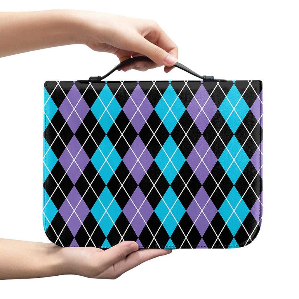 Black Purple And Blue Argyle Print Leather Bible Cover
