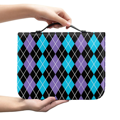 Black Purple And Blue Argyle Print Leather Bible Cover