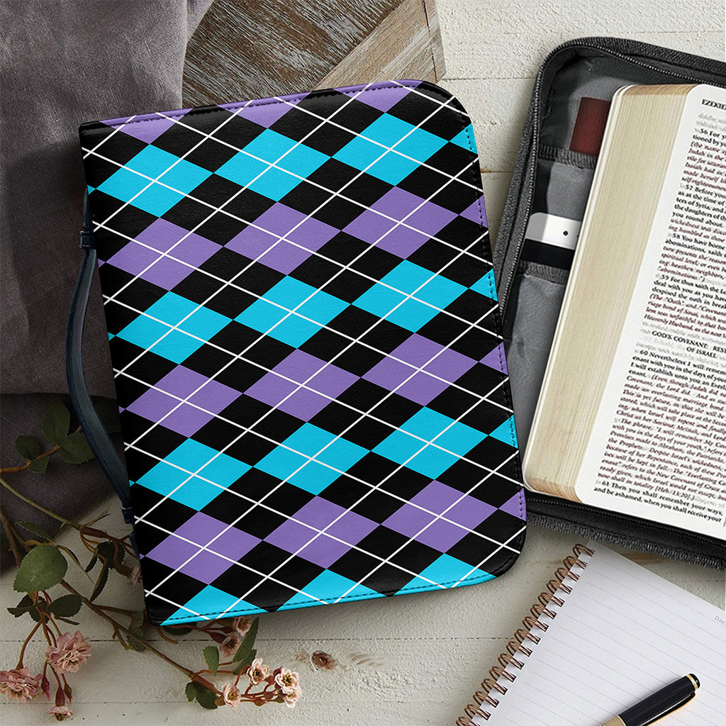 Black Purple And Blue Argyle Print Leather Bible Cover
