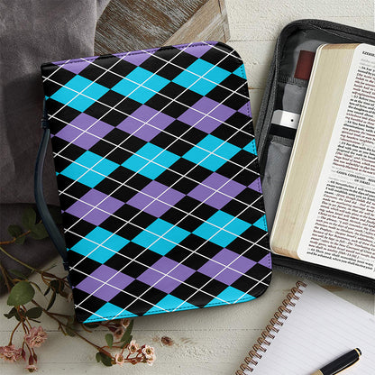 Black Purple And Blue Argyle Print Leather Bible Cover